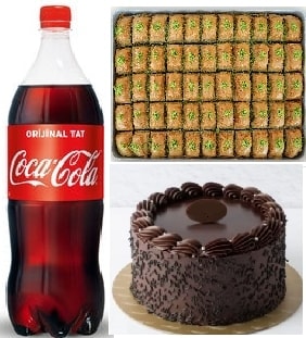 Lezzet Üçlüsü Çikolatalı Pasta 1 kg Fıstıklı Baklava ve 1L Cola